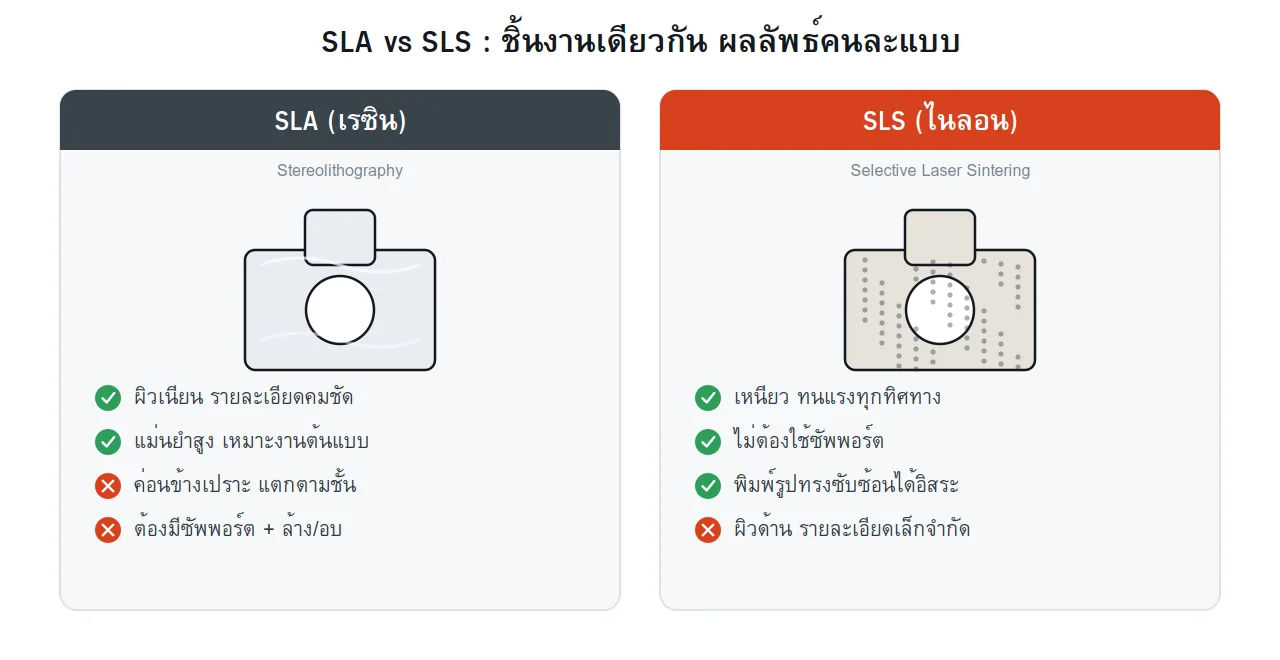อินโฟกราฟิกเปรียบเทียบจุดเด่นและข้อจำกัดระหว่าง SLA และ SLS