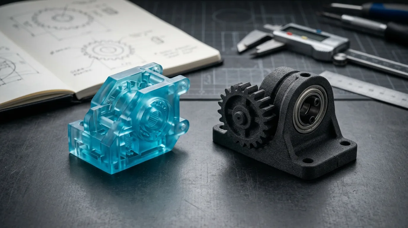 เปรียบเทียบชิ้นงานพิมพ์ 3D ระหว่าง SLA เรซินผิวเรียบเนียน และ SLS ไนลอนผิวสัมผัสทรายสำหรับงานวิศวกรรม