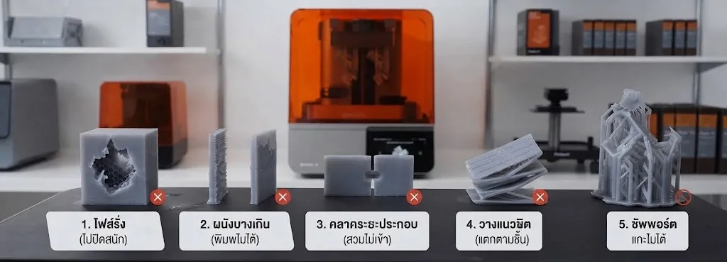 ตัวอย่างชิ้นงานพิมพ์ 3 มิติที่เสียจาก 5 ข้อผิดพลาดในการเตรียมไฟล์
