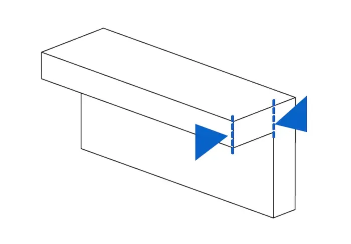 Diagram illustrating overhang distance limit in 3D printing